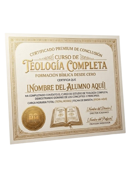 Certificado premium de conclusión del curso de Teología Completa — Formación Bíblica desde Cero