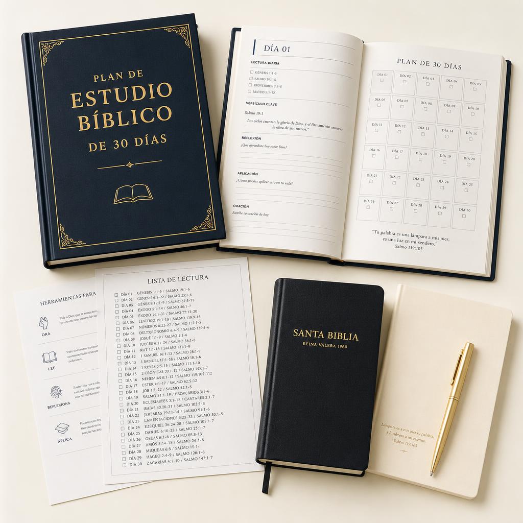 Planner digital Plan de Estudio Bíblico de 30 Días con páginas diarias y checklist